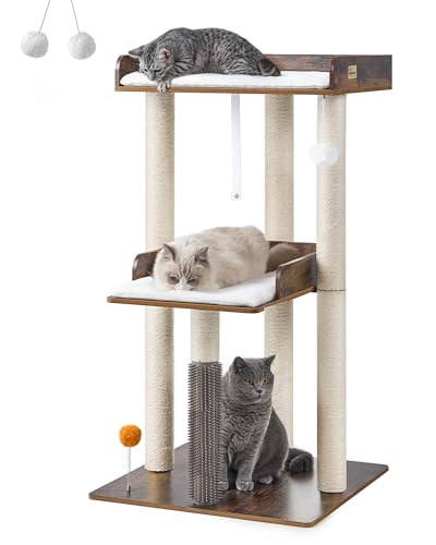 FourFurPets 43.7" Cat Tree, Modern Cat Tree Tower, Cat Tower for Indoor Cats Large Adult, Cat Condo with Scratching Post, Large Perch and Removable Pads,Rustic Brown - color: Rustic Brown, size: 23.6"L x 23.6"W x 43.7"H