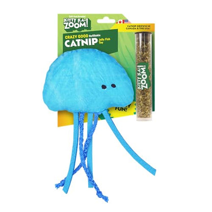 ZOOMIE Jelly Fish - Refillable Catnip Toy + Catnip | High Potency Hand Harvested Fresh Catnip | Soft Plush for Engaging Play - color: Jelly Fish