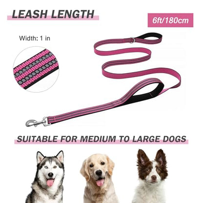 Hikiko Heavy Duty Dog Leash Strong Two Padded Soft Handles Dog Leash for Medium and Large Dogs (Pink,6FT) - color: Pink, size: 1 in x 6 ft