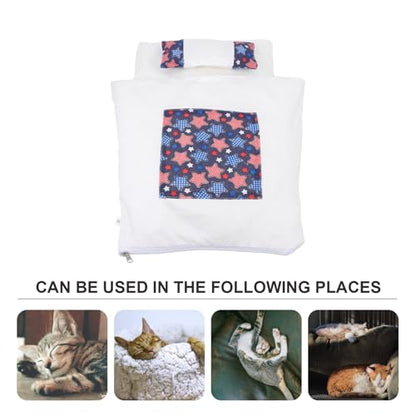 Yardwe Cozy Enclosed Cat House with Detachable Washable Cushion Navy Star Pattern L Size Indoor Nest for Kittens