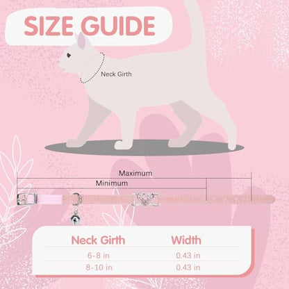 BINGPET Diamond Cat Collar,Adjustable Soft Velvet Leather Safe Kitten Collar with Crystal Heart Charm and Bells,Girl Boy Bling Stylish Cat Collars with Safety Elastic (Pink, Neck Girth 6"-8") - color: Pink(Heart), size: Neck Girth 6"-8"
