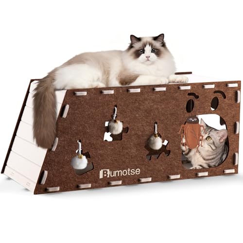 Interactive Felt Cat Tunnel for Indoor Cats with Catnip Toy, Modular Cat Cave House for Scratching, Play, Hiding & Sleeping, Durable Washable Cat Condo for Large Cats Up to 22LB, Coffee - color: Coffee, size: Large