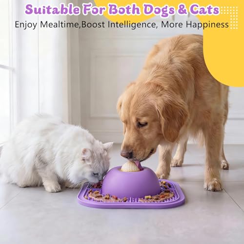 Slow Feeder Dog Bowls & Lick Mat for Liquid and Thick Treat, Anti-Slip Dog Lick Bowl with Interactive Rolling Ball, 5/6 Cup Pup Licking Toy for Large Medium Small Dogs and Cats Purple - color: Purple