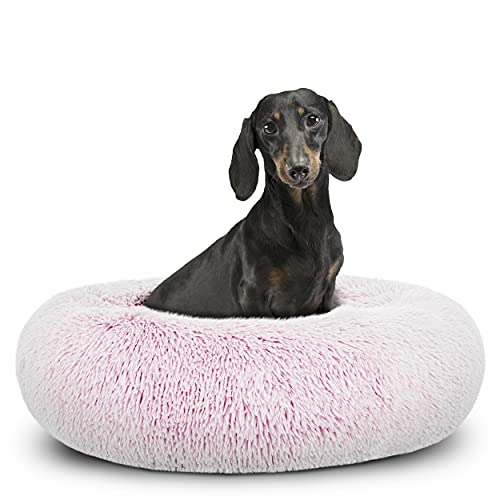 The Dog’s Bed Calming Donut Dog Bed, Plush Faux Fur Round Cuddler Nest – CertiPUR-Certified Foam, Removable Washable Zip Cover – Small (23"), Pink - color: Rose Pink Fur, size: Small (23")