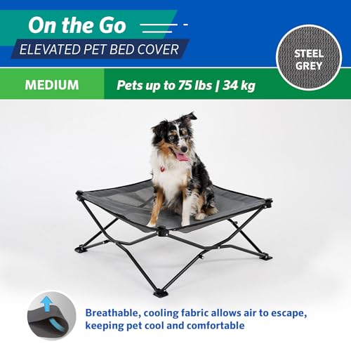 Coolaroo On The Go Cooling Elevated Dog Bed Replacement Cover, Portable for Travel & Camping, Collapsible for Storage, Medium, Steel Grey - size: Medium