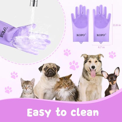 ROPO silicone gloves for pet grooming, multi-functional gloves for pet hair shedding, bathing, and massage (Purple) - color: Purple