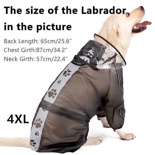 Olsa Dog Raincoat, Dog Hooded Slicker Poncho, 4 Legs Rain Jacket with Reflective Stripe, Transparent Water Proof Resistant Rain Snow Clothes for Small Medium Large (Black, XL) - color: Black, size: XL