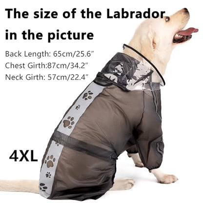 Olsa Dog Raincoat, Dog Hooded Slicker Poncho, 4 Legs Rain Jacket with Reflective Stripe, Transparent Water Proof Resistant Rain Snow Clothes for Small Medium Large (Black, 4XL) - color: Black, size: 4XL