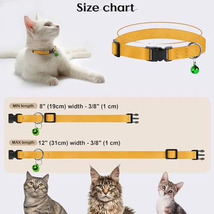 Breakaway Cat Collar with Bell - Leather Adjustable Kitten Collars with Safety Quick Release Buckle - Soft Small Pet Collars for Girl & Boy Cats (Yellow) - color: Yellow