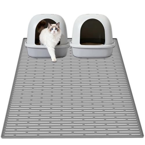 XXL Extra Large Silicone Cat Litter Trapping Mat for Scatter Control, 40"x30"(100cmx75cm) Waterproof Kitty Litter Box mat for Floor, Soft on Kitty Paws, Easy to Clean, Light Gray - color: Light Gray