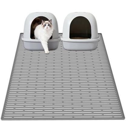 XXL Extra Large Silicone Cat Litter Trapping Mat for Scatter Control, 40"x30"(100cmx75cm) Waterproof Kitty Litter Box mat for Floor, Soft on Kitty Paws, Easy to Clean, Light Gray - color: Light Gray