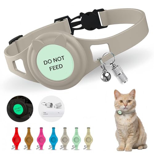 Hypoallergenic cat Collar with Breakaway Clasp, Bell & ID Tag. Compatible with Apple Airtag. Waterproof & Lightweight cat Collar with airtag Holder. Durable & Tear Resistant. - color: Grey