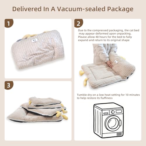 Washable Dog Bed Mat, Soft Dog Cushion with Side Zip, Anti-Slip Cat Bed Pad with Bolster Around, Pet Sleeping Mat for Cat, Small, Medium Dogs, Dryer Friendly (29.5 * 21.6in)