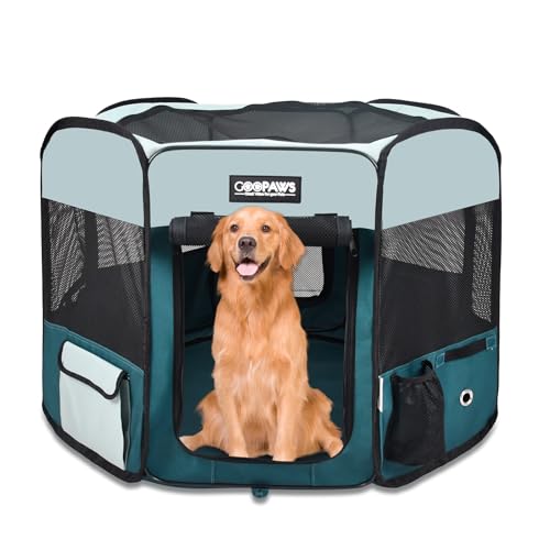 JESPET Pet Dog Playpens 36", 45" & 61" Portable Soft Dog Exercise Pen Kennel with Carry Bag for Puppy Cats Kittens Rabbits, Indoor/Outdoor Use - color: Teal Blue, style: 61x61x30 Inch (Pack of 1)