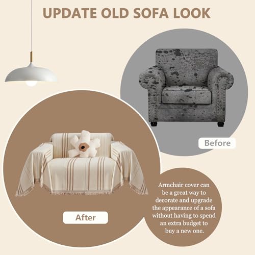 Chenille Armchair Cover Jacquard Sofa Covers Washable Furniture Protector Recliner Couch Cover 1 Cushion Reversible Chair Cover Beige Coffee Striped Couch Cover Blanket 71"x 71" - color: A0# Beige/Coffee - Striped, size: Medium 71" x 71"