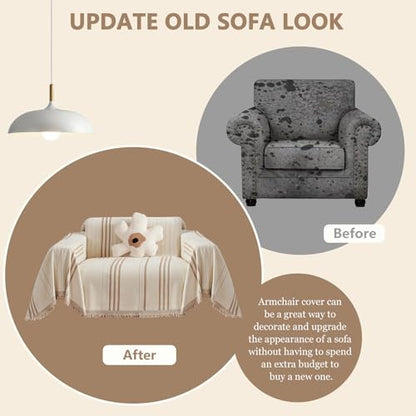 Chenille Armchair Cover Jacquard Sofa Covers Washable Furniture Protector Recliner Couch Cover 1 Cushion Reversible Chair Cover Beige Coffee Striped Couch Cover Blanket 71"x 71" - color: A0# Beige/Coffee - Striped, size: Medium 71" x 71"