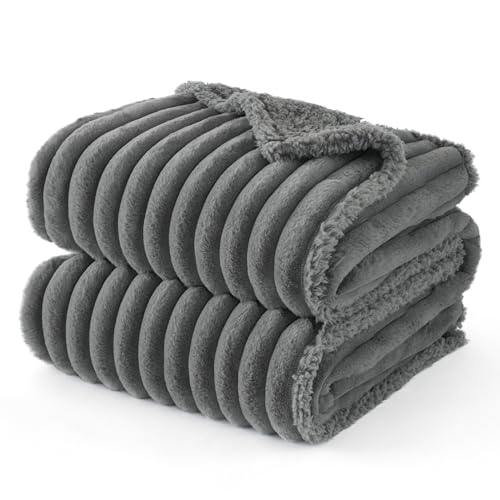 Bedsure ComfyFleece™ Waterproof Dog Blankets for Small Dogs - Soft Puppy Cat Blanket Corduroy Fleece Washable, Cozy Calming Reversible Furniture Protection for Pet Kitten Doggy,25"x35", Warm Grey - color: Warm Grey, size: S(25x35")-1pc