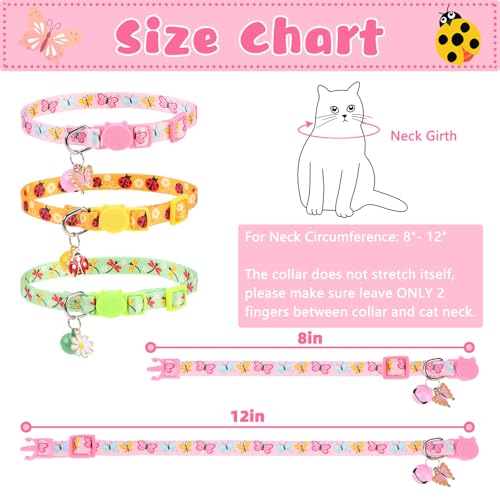 Breakaway Cat Collars with Bell & Cute Pendants, 3 Pack Safety Buckle Kitten Collars, Adjustable Pet Collar Ideal for Girl Boy Cats Puppy (Style A - Insect) - color: Style A - Insect
