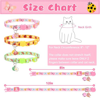 Breakaway Cat Collars with Bell & Cute Pendants, 3 Pack Safety Buckle Kitten Collars, Adjustable Pet Collar Ideal for Girl Boy Cats Puppy (Style A - Insect) - color: Style A - Insect