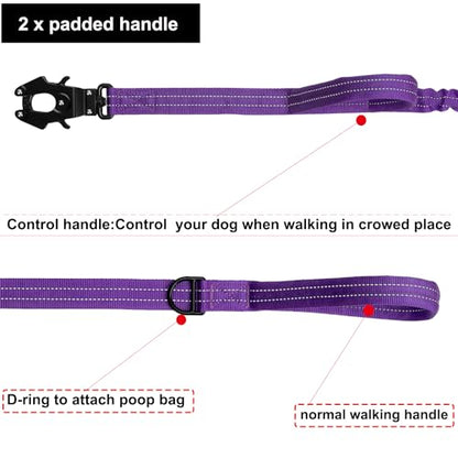 ICEFANG Tactical Dog Leash,K9 Training Walking Bungee Lead with 2 Control Handle,Heavy Duty Quick Release Metal Clasp,for Medium Large Breed (Reflective Purple, 6 FT) - color: Reflective Purple, size: 6 FT