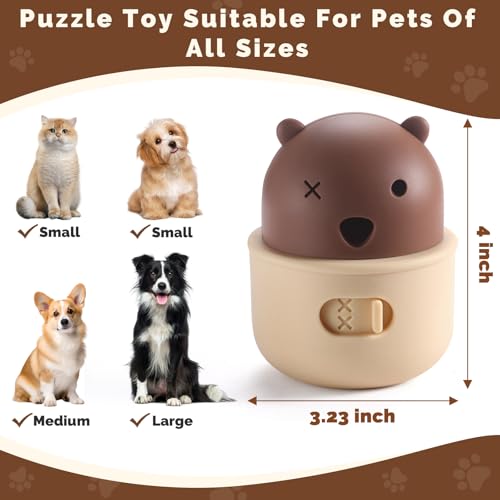Silicone Dog Slow Feeder Toy - Interactive Puzzle Feeder & Food Dispenser for Small & Large Dogs - Enrichment Toys for Mental Stimulation - Fun Puppy Chew Toys & Cat Treat Dispenser to Keep Pets Busy - color: Bear-Brown