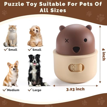 Silicone Dog Slow Feeder Toy - Interactive Puzzle Feeder & Food Dispenser for Small & Large Dogs - Enrichment Toys for Mental Stimulation - Fun Puppy Chew Toys & Cat Treat Dispenser to Keep Pets Busy - color: Bear-Brown