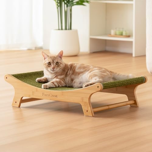 XL Sisal Cat Scratcher Bed with Elevated Hammock for Indoor Cats, Replaceable Natural Sisal Pad, Large Cat Lounge, Anti-Slip No-Wobble Bamboo Frame, Olive Green - color: Olive Green