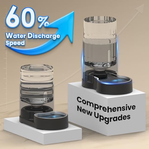 CZPET Automatic 4L/135Oz/1Gal Cat Water Dispenser with Stainless Steel Bowl, Gravity Waterer for Small Medium Dog Puppy Kitten (Black) - color: Black