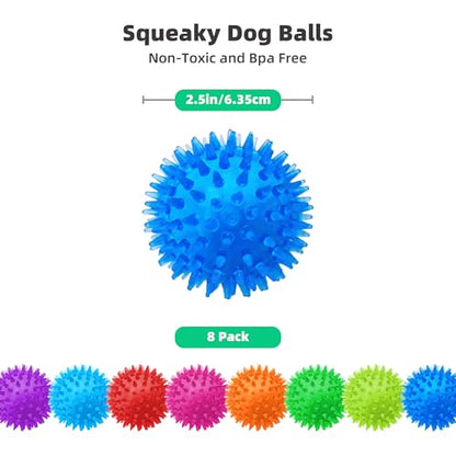 8 Pack 2.5” Squeaky Dog Balls for Small and Medium Dogs, Spiky Balls for Teething Puppies - color: Samll Set of 8