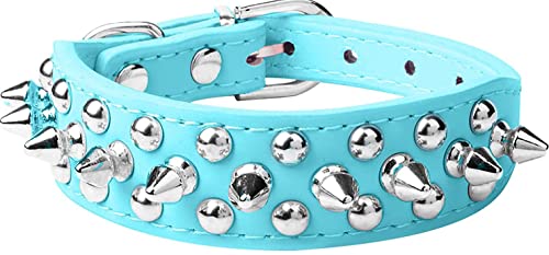 Spiked Dog Collar Soft Pu Leather Mushrooms Rivet Spike Studded Puppy Adjustable Pet Collars for Small Breeds (S, Light Blue) - color: Light Blue, size: Small