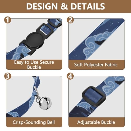 Kitten Collars 2 Pack Pet Collars for Cats Adjustable 10.6 to 17.1 Inches - color: Wolves Moon Blue Sky Clouds