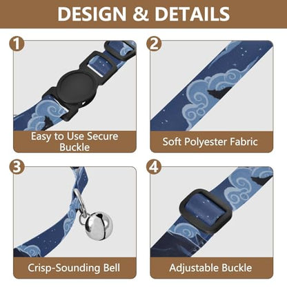 Kitten Collars 2 Pack Pet Collars for Cats Adjustable 10.6 to 17.1 Inches - color: Wolves Moon Blue Sky Clouds