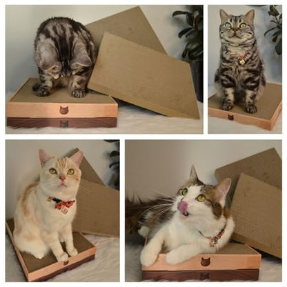 Necoichi Cardboard Cat Scratcher Bed for Indoor Cats - Cat Scratching Board (16" Wide, c. Replacement 2 Pads) - size: 16" Wide