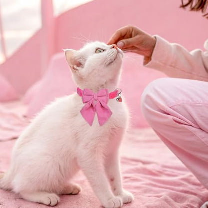 SCENEREAL Cat Collar with Bell & Stylish Bowtie, Pink Breakaway Cat Collars Accessories for Boy Girl Small Cats, Holiday Kitten Costumes for Female Male Pets - color: Stylish Bow (Pink)