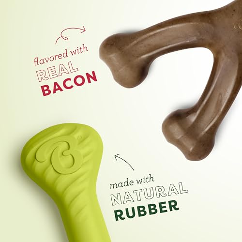 Benebone Bacon Wishbone/Rubber Bone Medium, 2-Pack - size: 2 Pack, style: Bone/Wishbone