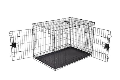 Amazon Basics Portable, Easy to Assemble, Foldable Metal Wire Dog Crate with Removable Tray, Double Door, Divider Panel, Handle, 36" x 23" x 25", Black - size: 36.0"L x 23.0"W x 25.0"H, style: Double Door w/ Divider