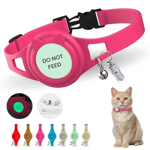 Hypoallergenic cat Collar with Breakaway Clasp, Bell & ID Tag. Compatible with Apple Airtag. Waterproof & Lightweight cat Collar with airtag Holder. Durable & Tear Resistant. - color: Pink
