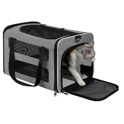 Cat Carrier Soft-Sided Travel Bag for Medium to Large Cats Over 15lbs, Small Dog Carrier Crate Top Entry Breathable Mesh Puppy 12 Pounds, Pet Rabbit Carrying Cage Kennel Collapsible Grey - color: Grey