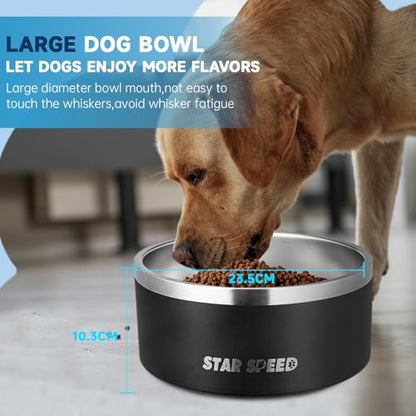 Stainless Steel Dog Bowl - Extra Large, Drop Resistant, Keeps Cold, Fits Different Size Big Dog Food Bowls (100oz, Black) - color: Black, size: 100oz