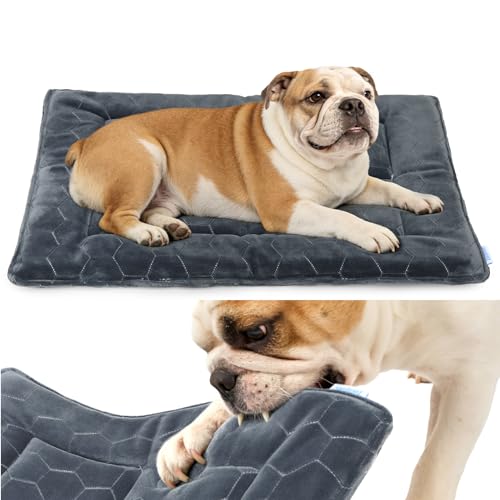Chew Proof Dog Mat - Indestructible Durable Kennel Mat for Aggressive Chewers, Machine Washable, Chew Proof Dog Crate Pad with Reinforced Corners, Indoor Use for Medium Dogs, Grey, 29"x18" - size: M (29x18x1 in)