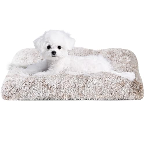 EHEYCIGA Fluffy Dog Crate Bed for Small Dogs, Plush Faux Fur Crate Pad, Calming Anti Anxiety Small Dog Bed, Washable Soft Warm Mat with Non-Slip Bottom, Brown - color: Brown, size: 23.6 x 17.5