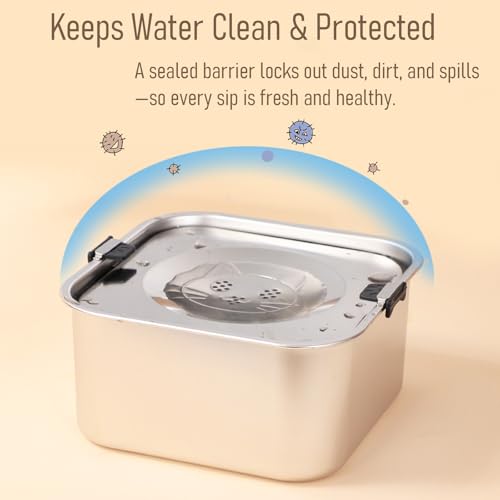 No Spill Water Bowl for Dogs, 101oz/3L Slobber Stopper Stainless Steel, Slow Drinking Dog Water Bowl, Spill Proof, Dishwasher Safe, Silver