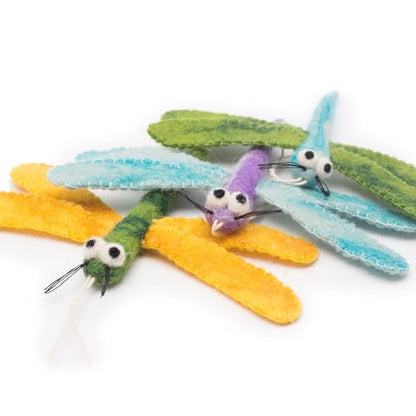 Glaciart One Cat Wand Toy Refill – 3pcs Wool Dragonfly Felt Cat Toy, Durable Lures Attachments for Indoor Play - Filled w/Organic Catnip to Excite/Calm Pet - color: Dragonfly