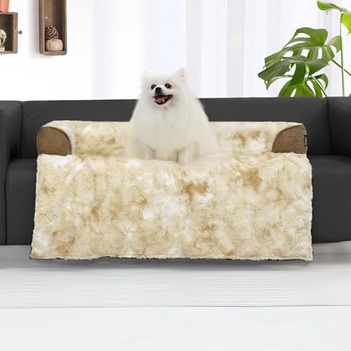 Calming Dog Couch Bed for Medium Dogs/Cats, 35 x 31 inch Waterproof Removable Dog Mat Couch Cover for Furniture Protector, Non-Slip Fluffy blunique Pet Bed for Couch, Sofa - Tie-Dye Khaki - color: Tie-Dry Khaki, size: Medium