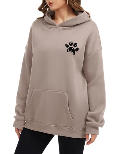 Womens Dog Paw Hoodie-Long Sleeve Pullover Fleece Lined Dog Mom Sweatshirts with Pocket - color: B-grey Brown, size: Small