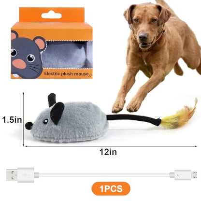 BABORUI Interactive Dog Toys Mouse, Escaping Mice Squeaky Dog Toy with Lights & Auto-Turn, Rechargeable Moving Dog Toys for Small/Medium/Large Dogs & Cats(Grey) - color: Grey