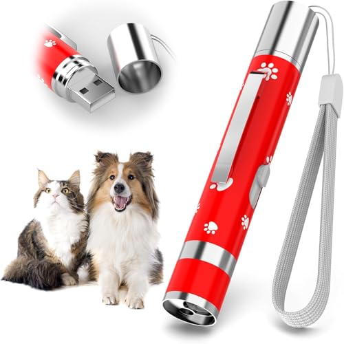 Cat Toys Rechargeable, Indoor Cats Chase Light, Interactive for Kitty Pet Dog with 3 Light Modes 5 Patterns, Red - color: Red 1 PCS