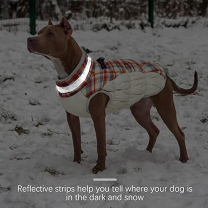 FUAMEY Dog Coat for Small Dogs,Waterproof Dog Winter Jacket with Harness Built in Puppy Cold Weather Coats Reflective Pet Vest with Zipper Warm Fleece Dogs Snowsuit Windproof Red Plaid XS - color: Red Plaid, size: XS(chest:14in)