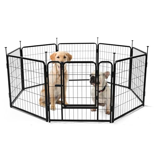 Amazon Basics Dog Playpen, 8 Panels Metal Fence with Door, Foldable for Indoor and Outdoor Use, Suitable for Small to Medium Sized Dogs, 24 Inch Height, Black - style: 8pcs-24"