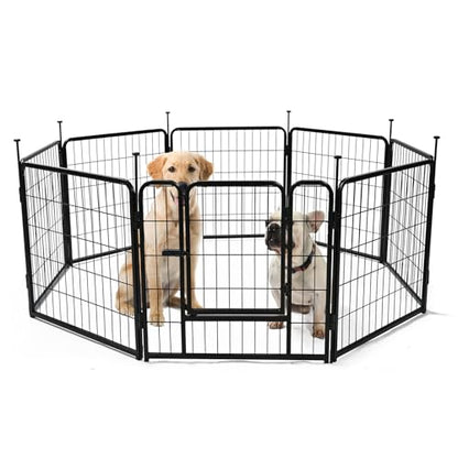 Amazon Basics Dog Playpen, 8 Panels Metal Fence with Door, Foldable for Indoor and Outdoor Use, Suitable for Small to Medium Sized Dogs, 24 Inch Height, Black - style: 8pcs-24"